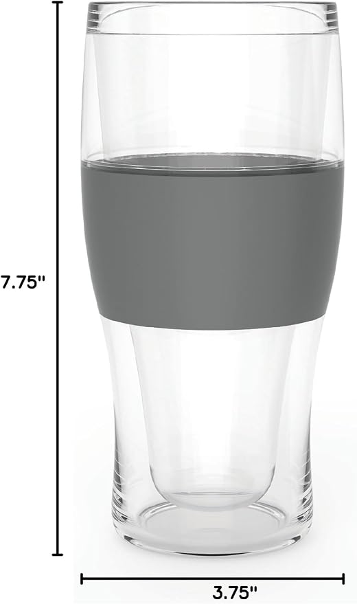 Host Freeze Beer Glasses, Freezable Beer Gifts for Men, Double Wall Insulated Pint Set, Tumbler for Cold Drinks, 16, Set of 2, Gray