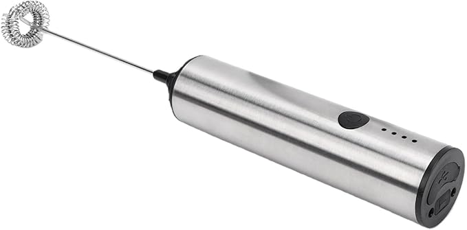USB Rechargeable Electric Milk Frother, 800mAh Handheld Mixer with Stainless Steel Whisk, Portable Frothing Tool for Baking Eggs and Making Drinks