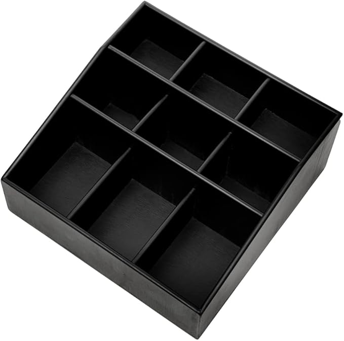 Restaurantware-11.75 x 5.5 Inch Coffee Condiment Organizer, 1 Square Creamer Organizer - 9 Compartments, Break-Resistant, Black Bamboo Coffee Accessory Caddy, Won't Chip, For Sugar Packets & Creamers