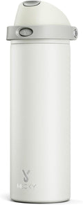 24 oz Insulated Water Bottle with Straw: Meoky Stainless Steel Metal Water Bottle with 2-in-1 Lid - Leak Proof, Cold for 24 Hours, Protective Silicone Base, BPA-Free for Sports Travel Car, Ivory