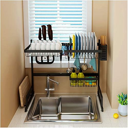 HTTMT- Stainless Steel Dish Rack Over Sink W/Cutlery Holder Kitchen Drainer Organizer [P/N:ET-DISHRACK001]