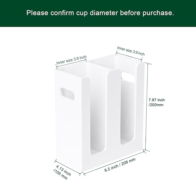 Disposable Coffee Cup Dispenser with Handles, Countertop or Wall Mount Hot/Cold Drink Cup and Lid Holder - Bathroom/Kitchen/Office Acrylic Cup Lid Storage Organizer (2 Compartments, White)