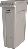 Rubbermaid Commercial Products Slim Jim Plastic Rectangular Trash/Garbage Can/Bin with Venting Channels, 23 GAL, Beige, for Kitchens/Classrooms/Offices/Back of House