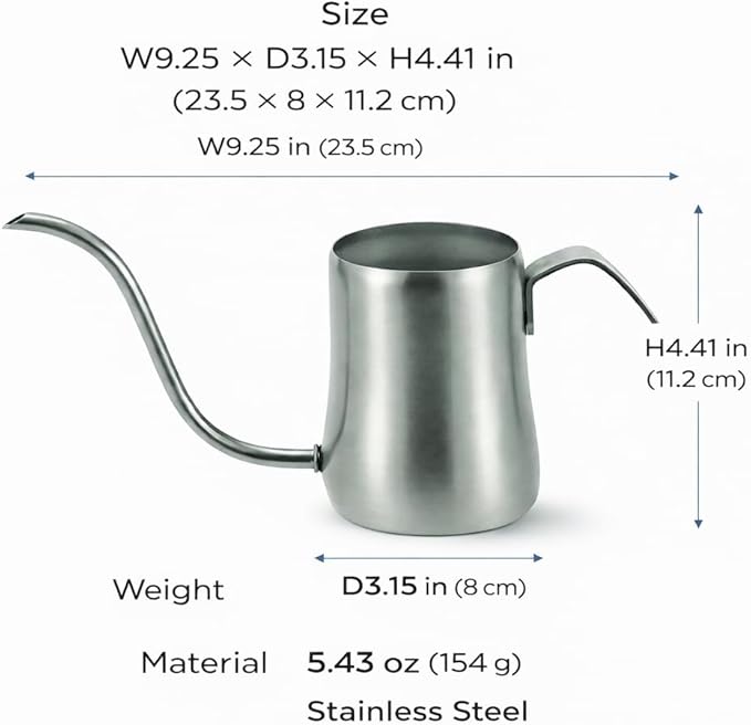 Gooseneck Kettle [ Made in Japan ] 14.5 oz - Stainless Steel Pour Over Coffee Pot