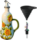 18.26oz/540ml Ceramic Olive Oil Dispenser Bottle,Hand Painted Reliefs Oil Dispenser for Kitchen,Oil Bottles for Kitchen (Sunflower)