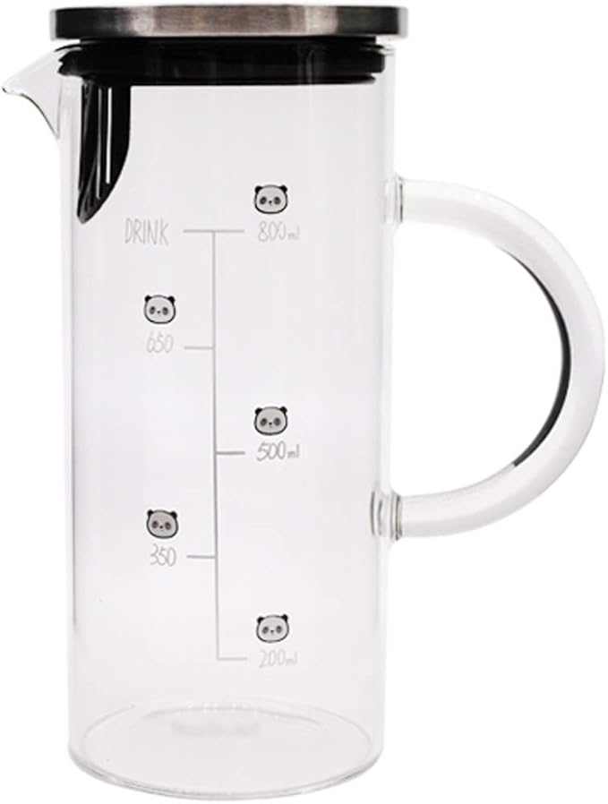 Water Pitcher Cute Glass Pitcher Home Straight Glass Teapot with Scale with Stainless Steel Filter for Juice Tea Cold/hot Beverage-1000ml Ice Tea Pitchers (Color : B)