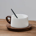 5oz/150ml Cappuccino Cup and Saucer Set, White Porcelain Cup with Walnut Wood Saucer, Espresso Coffee Mug, set of 1 (SYJ-TC001)