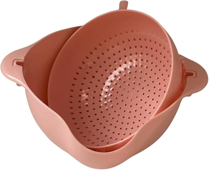Modern Creative Double Layer Vegetable & Fruit Washing Basket – Durable Plastic Strainer in Pink–Multipurpose Kitchen Colander for Washing, Draining & Serving – Space-Saving Lightweight