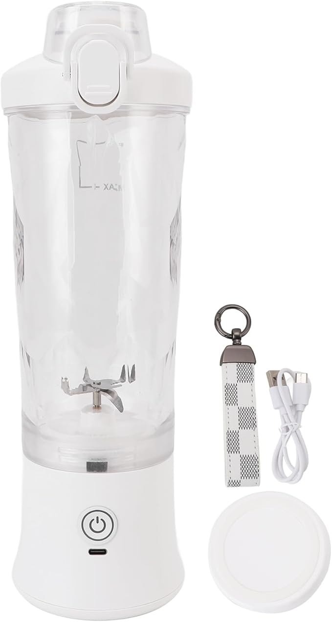 Portable Blender, 600ml 18000RPM USB C Rechargeable Mini Juicer Cup, Stainless Steel Blades Blender with RGB Light, Ideal for Travel, Gym & Sports