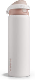 ENCOOL Leakproof Insulated Water Bottle with Straw Dual-Sip Water Bottle Bag-Safe Design for Work, Commute & Gym – Keeps Drinks Cold All Day, 32 oz, Coffee White