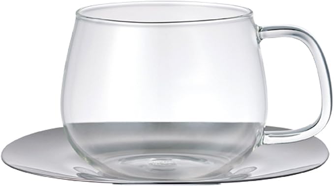 KINTO 8338 Cup & Saucer, 11.8 fl oz (350 ml), Stainless Steel, Heat Resistant Glass, Gift