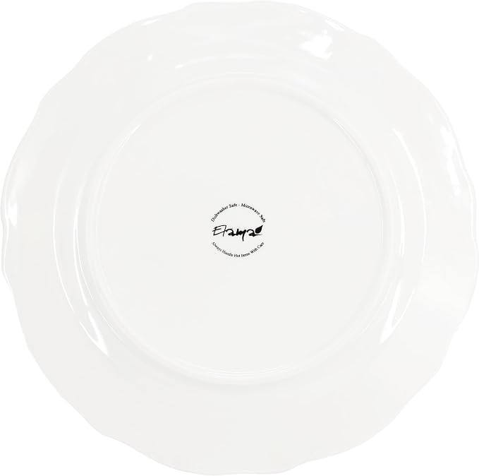 Elama Henryi 6 Piece Embossed Rim Detail Porcelain White Dinner Plate Set, Tableware Set, Serveware (6 Pc Dinner Plate)