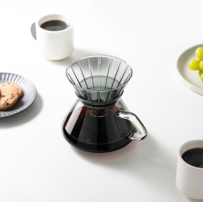 &NE NNS-372 Glass Dripper & Server, Gray, Width 6.7 x Depth 5.3 x Height 5.7 inches (17 x 13.5 x 14.5 cm), Actual Capacity 8.5 fl oz (250 ml), Coffee Set, Heat Resistant Glass, Paper Filter, Microwave