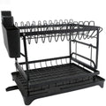 2 Tier Dish Drying Rack Large Extendable Dish Racks for Kitchen Counter or Over Sink Dishrack with Drainboard 2-in-1 Anti-Rust Dish Drainer with Utensil Holder(Black)