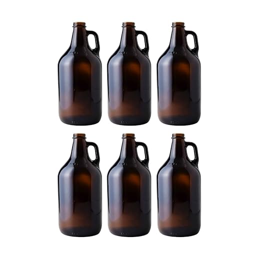 FastRack 64 oz Amber Glass Growlers (Pack of 6) | Half Gallon Beer Growler with 18 Poly Seal Caps | Reusable 1/2 Gallon Glass Jug for Homebrew, Kombucha, and Beverage Storage