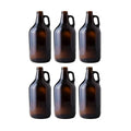 FastRack 64 oz Amber Glass Growlers (Pack of 6) | Half Gallon Beer Growler with 18 Poly Seal Caps | Reusable 1/2 Gallon Glass Jug for Homebrew, Kombucha, and Beverage Storage