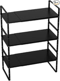 Slideep Expandable Cupboard Organizer,Large Kitchen Cabinet Organizer Stackable Shelf Organizer large Expandable Shelves, Counter Pantry Storage Organization, Black, 16" to27 L x 10" W, 3 pack
