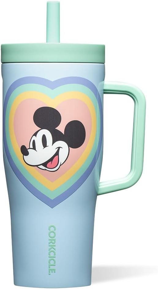 Corkcicle Cruiser Insulated Tumbler - Stainless Steel Tumbler with Handle & Straw, Leak Proof for Cold Drinks, Triple Insulated Spill Proof Cupholder Friendly BPA-Free 22oz Disney Minnie Retro Rainbow