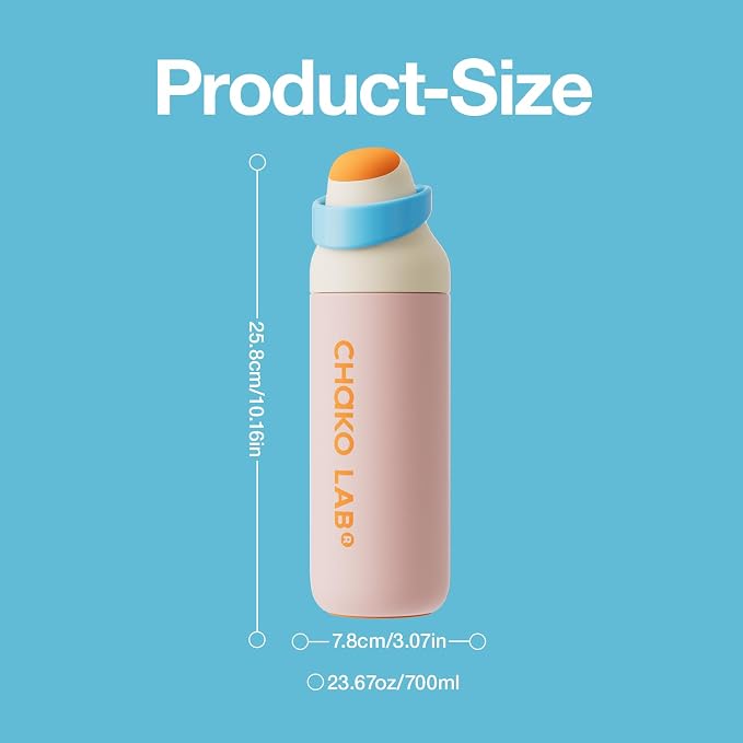 CHAKO LAB Insulated Stainless Steel Water Bottle, BPA-Free Sports Water Bottle,Spout and Straw,Leak Proof Locking Lid,Designed for Travel, School, and Sport,BPA Free,23 oz,Guava