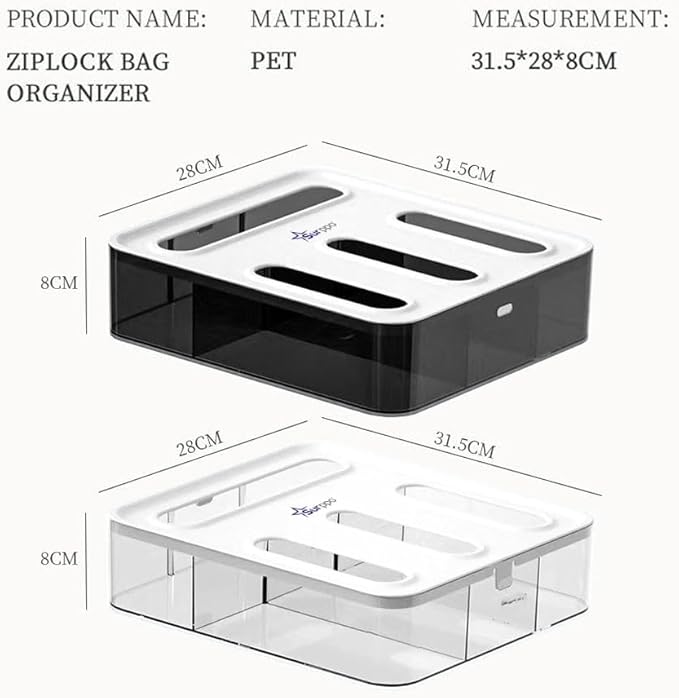 Ziplock Bag Organizer for Drawer | 4 In 1 Plastic Bag Organizer For Gallon, Quart, Sandwich & Snack | Food Bags Dispenser for Kitchen Storage, Wall Mount, Lightweight & Durable