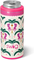 Swig Life Skinny Can Cooler, 12oz Insulated Slim Can Holder, Stainless Steel Cans Cooler, Covers for Tall Beer Bottles, Beach Accessories for Women (Palm Royale)