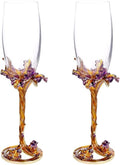 SUQ I OME Enamel Wine Crystal Champagne Flutes Glasses Set of 2, Decorative Enamel Champagne Glasses, Gifts for Brides and Grooms, Wedding, Valentine, Anniversary, Birthday