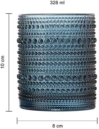 Khen Beaded Tumbler Drinking Glasses Set | Set of 6 | Vintage Hobnail 11 OZ Bubble Design Whiskey Glassware, Old-Fashioned, Embossed Design Glass for Water, Wine, Cocktail HAND WASH ONLY (Grey)