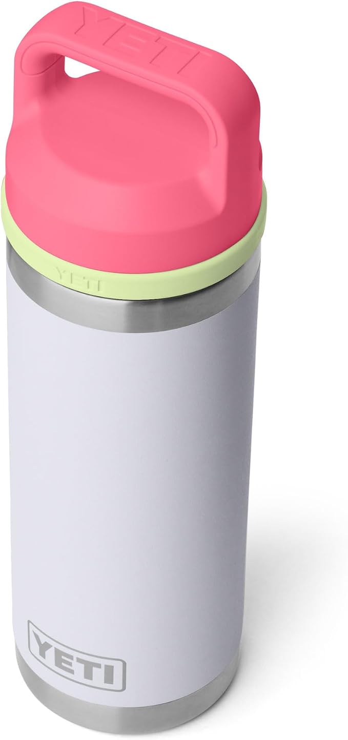 YETI Rambler 18 oz Bottle, Leakproof, Vacuum Insulated, Stainless Steel with Chug Cap, Mist/Pink/Grasshopper
