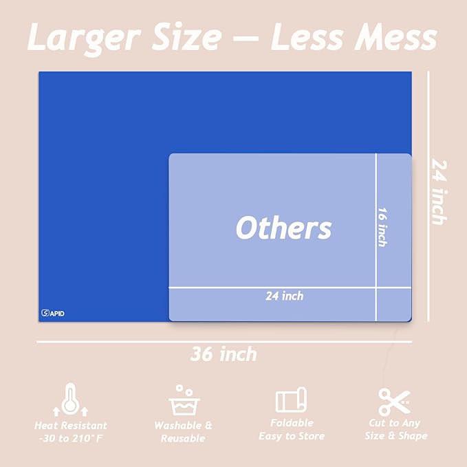 Extra Large Silicone Mat 36" x 24" Place Mats, Heat Resistant Mat for Kitchen Countertop Protector, Thick Placemats Washable Silicone Mats for Kitchen Counter Mat Dining Table Mat, Dark Blue, SAPID