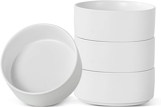 26 OZ Ceramic Cereal Bowls Set, 6 Inch, Set of 4, Modern White | Handcrafted, Dishwasher & Microwave Safe, For Breakfast, Soups, Oatmeal, Ramen, Pho, Udon, Soba