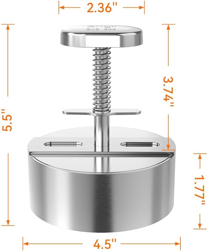 Brigii 304 Stainless Steel Burger Press - 4.5" Hamburger Patty Maker, Heavy Duty Stainless Steel Burger Press for Ground Beef, Burgers (Dishwasher Safe)