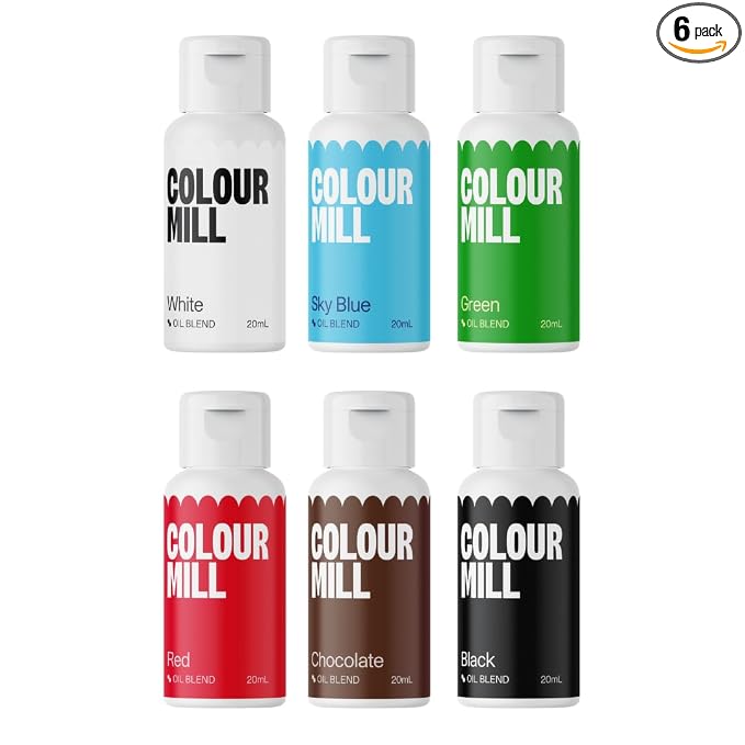 Colour Mill Oil Blend Food Coloring, Holiday Pack - 20 Milliliters Each of 6 Colors: Black, Chocolate, Green, Red, Sky Blue and White