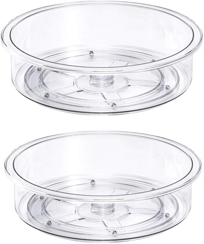SANNO Lazy Susan Cabinet Organizer, Clear Turntable Food Pantry Storage Container for Kitchen Spice Pantry Fridge Cupboard Organizing-9.8",Set of 2