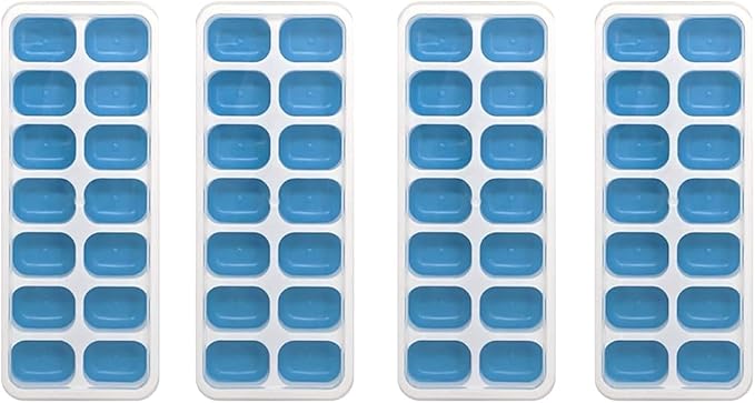 Ice Cube Tray, Ice Trays (4 Pack); Small Silicone Ice Cube Tray for Freezer; 14 Cubes each, 56 Ice Cubes; Easy Ice Release; Stackable; Flexible; Clean Easy; Rectangle Ice Cube Trays