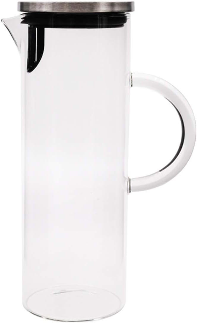 Water Pitcher Borosilicate Glass Pitcher with Stainless Steel Filter Cover Transparent Glass Teapot for Homemade Iced Tea and Juice-1800ml Ice Tea Pitchers