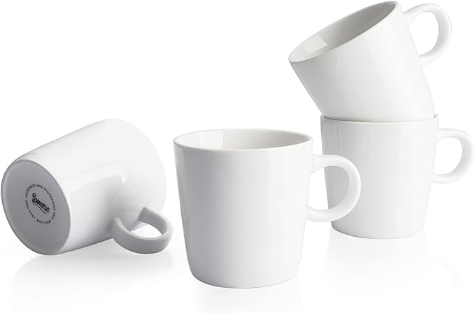 Sweese 5oz Porcelain Espresso Cups Set of 4, Mini Coffee Mugs Demitasse Cups - White