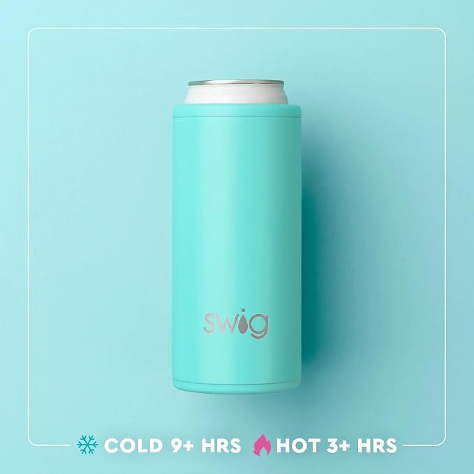 Swig Slim Can Cooler, Insulated Skinny Can Holder, Stainless Steel Cooler for Tall Skinny Cans (White)