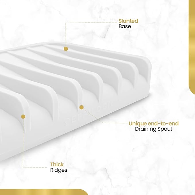 Effilogic Silicone Sponge Holder, Soap Dish, Self Draining Kitchen Sink Organizer, Kitchen Accessories, Medium White