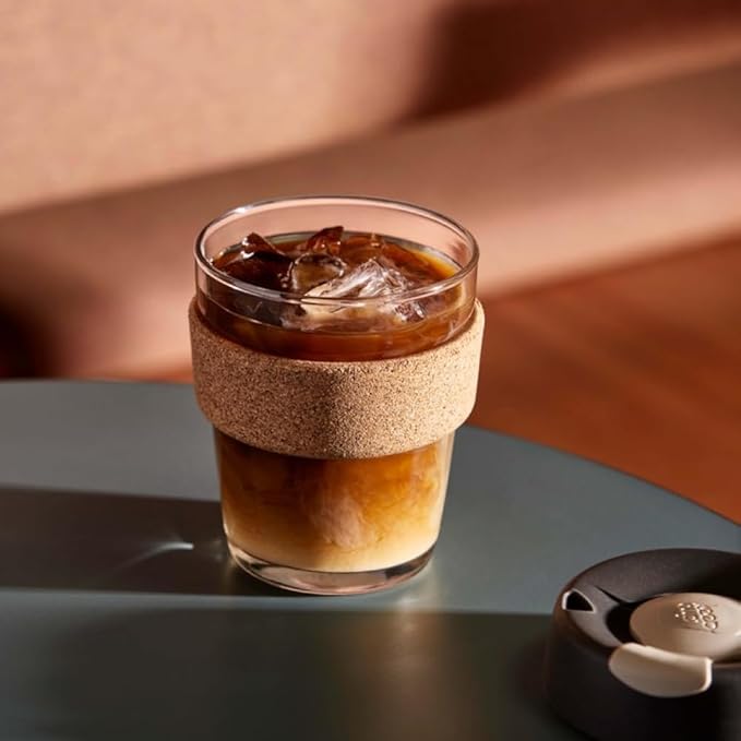 KeepCup Brew Cork, Reusable Glass Tumbler with Natural Cork, Tall Coffee Cup 12oz/340ml - Daybreak