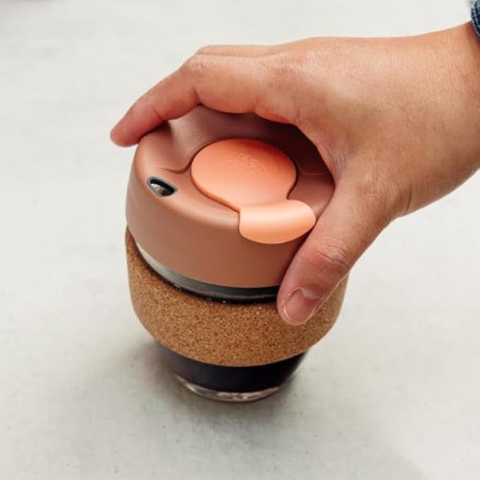 KeepCup Brew Cork, Reusable Glass Tumbler with Natural Cork, Short Coffee Cup 8oz/227ml - Frappe