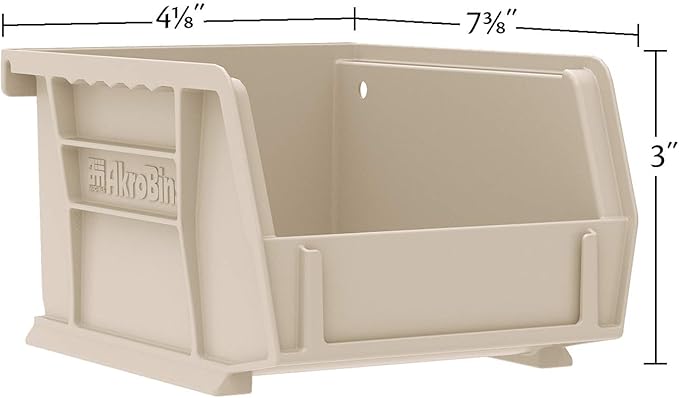 Akro-Mils 30220 AkroBins Plastic Storage Bins, Space-Saving Stackable Bins for Garage, Pantry, Craft Organization, 7" x 4" x 3", Stone, 24-Pack