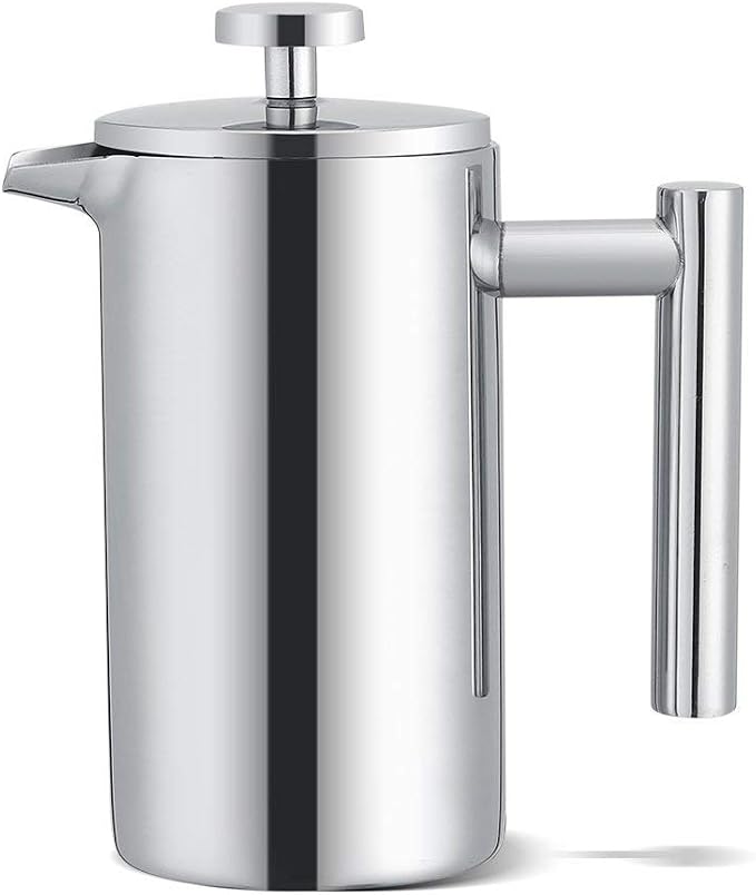 TOPINCN French Press Coffee Maker, Stainless Steel, Double Wall Insulation, Mirror Finish, 350ml, with Filter, for Coffee and Tea