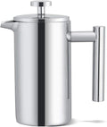TOPINCN French Press Coffee Maker, Stainless Steel, Double Wall Insulation, Mirror Finish, 350ml, with Filter, for Coffee and Tea
