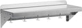 12" x 36" NSF Certified Stainless Steel Wall Mount Shelf - Multifunctional Metal Storage Rack with Backsplash and 6 Hooks