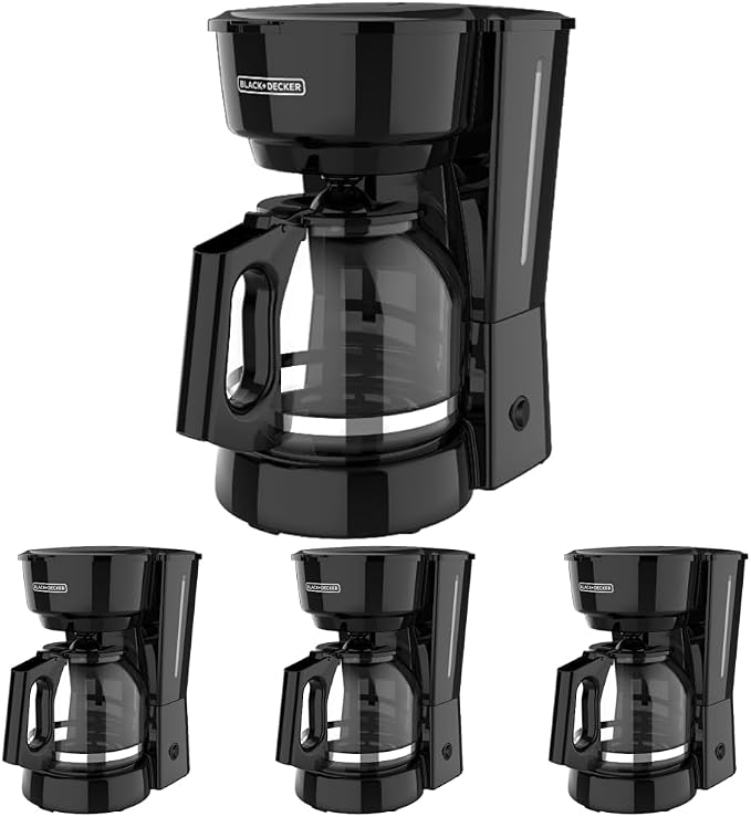 BLACK+DECKER 12-Cup Coffee Maker with Easy On/Off Switch, Easy Pour, Non-Drip Carafe with Removable Filter Basket, Vortex Technology, Black (Pack of 4)