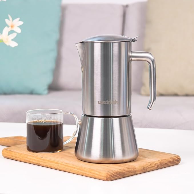wedrink Stovetop Espresso Maker 4 Espresso Cups Stainless Steel Moka Pot for Greca, Induction, Electric & Gas Stoves(6.5 OZ/200ml)