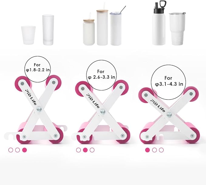 PYD Life Cup Tumbler Cradle Holder for Crafting Vinyl Application Pink with Foam Measurements 3 Adjustable Width for Tumblers Cups Mugs Bottles Epoxy Crafts