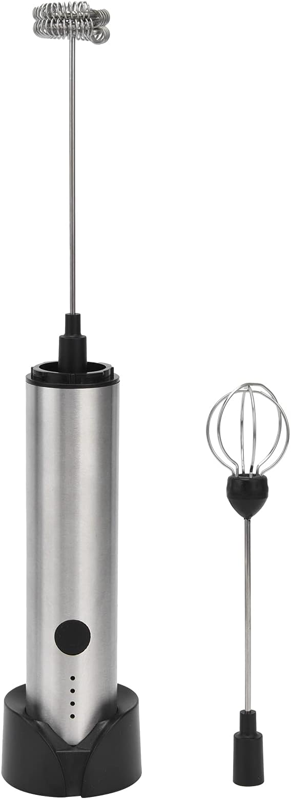 Electric Milk Frother Stainless Steel Handheld Mini Milk Mixer USB Rechargeable with LED Power Display - Quiet Operation, Detachable Head, Portable for Coffee and Kitchen Use