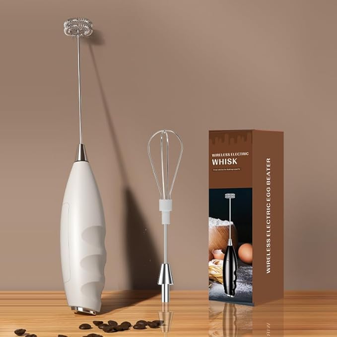 Powerful Milk Frother, Fast Handheld Drink Mixer with Stainless Steel Whisk,Rechargeable Handheld Electric Whisk, Designed to Fit The Handle of The Hand, Ultra Fast Handheld Drink Mixer (White)