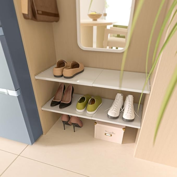 Large Closet Organization Shelf with Strong Adhesive, Adjustable Wardrobe Shelves Organizer System Shelf for Kitchen Cabinet Under Sink 15.7''W